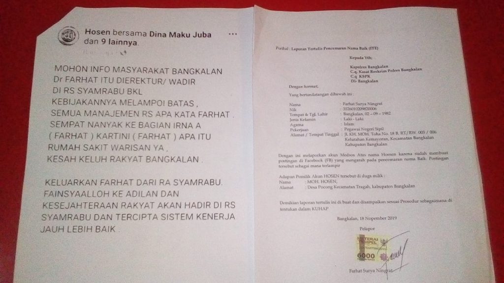 Akun Facebook ‘Panglima Hosen’ Dilaporkan ke Polres Bangkalan