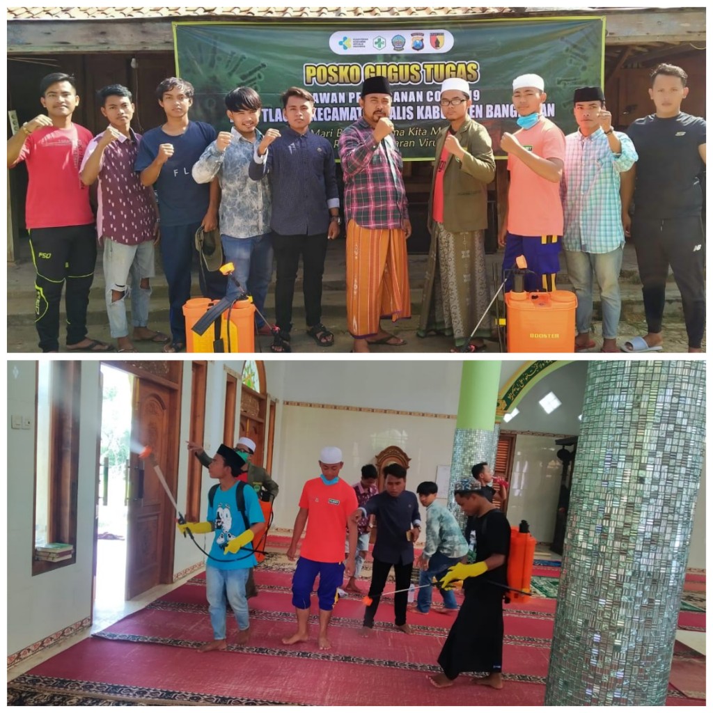 Mencegah Covid-19, Kepala Desa Tlagah dan Karang Taruna Adakan Penyemprotan Disinfektan