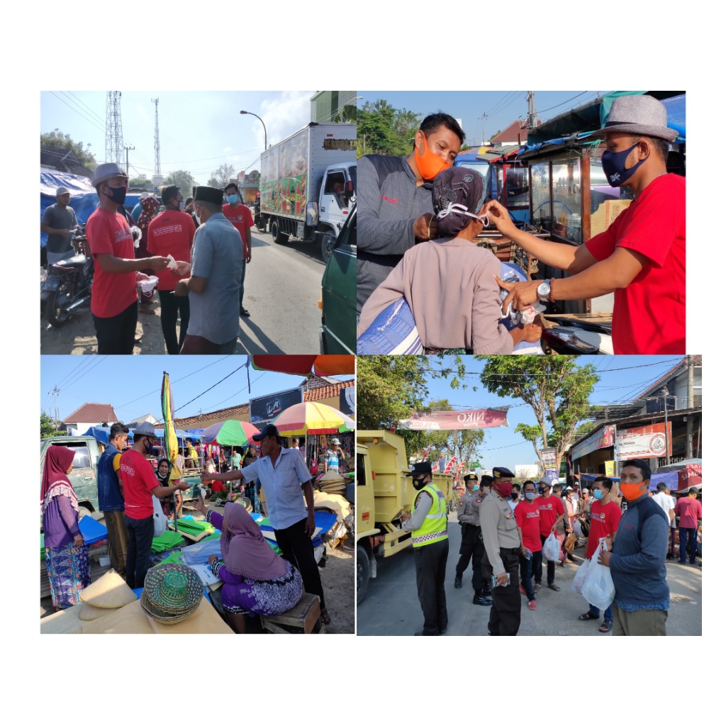 Polsek Kecamata Sepuluh Bersama KaCoNK Mahfud institute Bagikan Masker di Pasar Ahadan Sepuluh