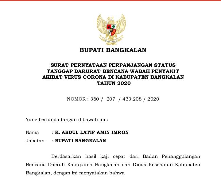 Status Darurat Covid 19 di Bangkalan Diperpanjang Hingga 7 Februari 2021