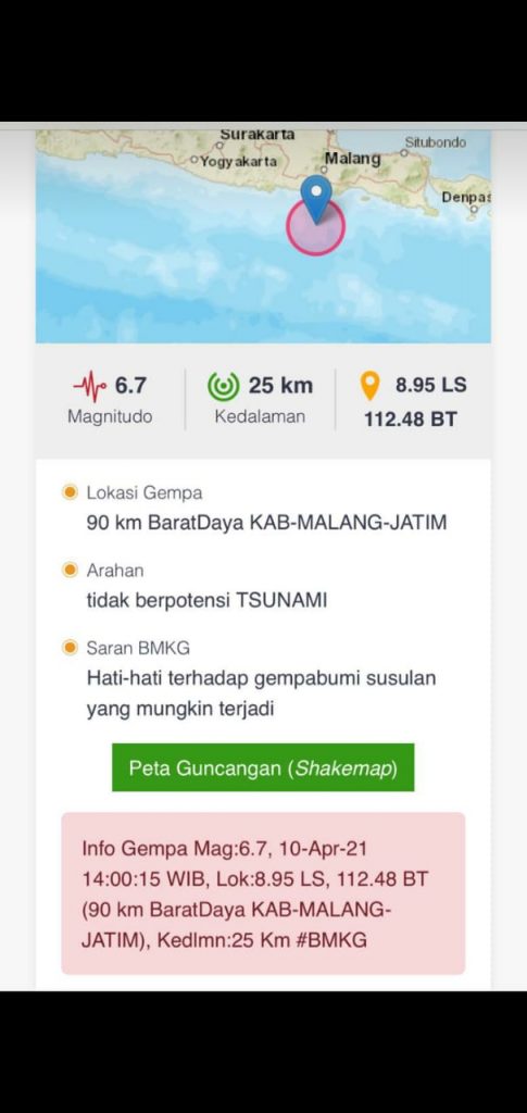 Gempa Landa Malang, Terasa Hingga Madura