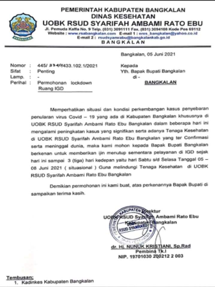 Kasus Covid Meningkat, RSUD Bangkalan Lockdown Sementara Ruan IGD