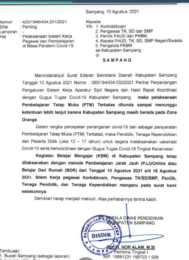 Belajar Daring di Sampang Diperpanjang Sampai 16 Agustus 2021