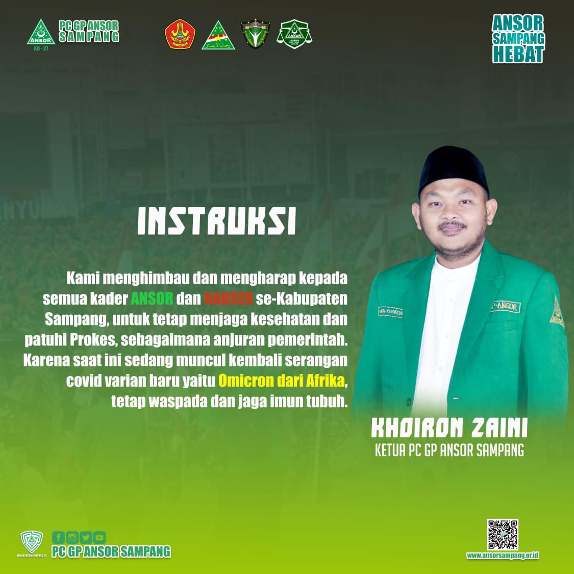Antisipasi Varian Omicron Ketua PC GP Ansor Sampang Himbau Jajarannya Untuk Tetap Mematuhi Prokes
